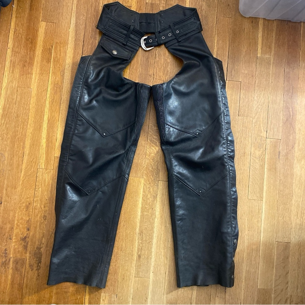 Harley Davidson Deluxe Black Leather Chaps Men's Size Small Regular Riding